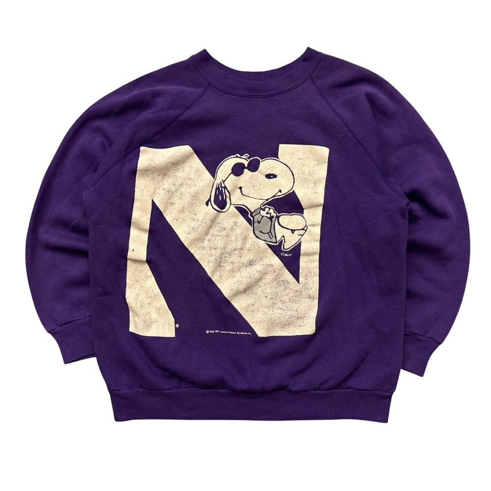 Vintage 80s Northwestern Joe Cool Snoopy Raglan Sweatshirt Purple M